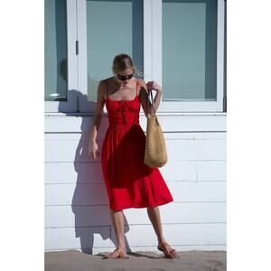 Ciao Lucia Gabriela Chili Red Smocked Flare Cotton Dress Size Medium